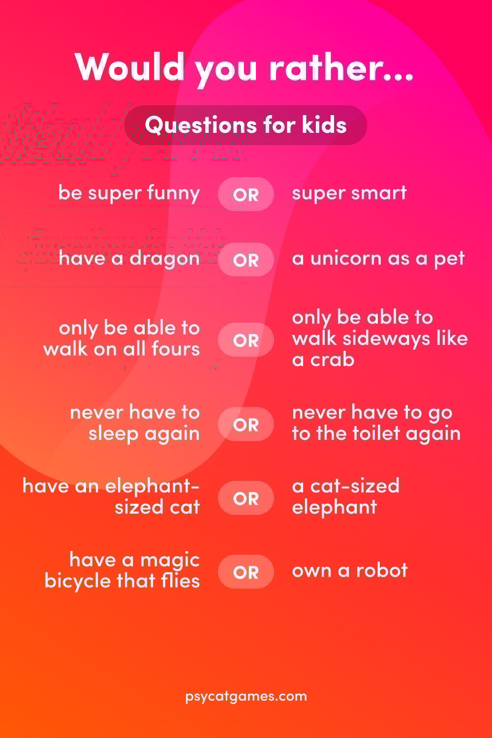 Questions Tu préfères ? pour enfants